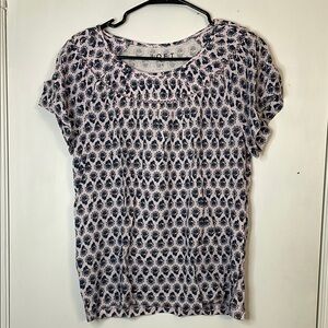 LOFT Black and White Ribbed Short Sleeve Blouse